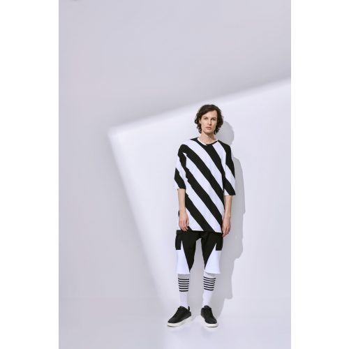 3/4 Sleeve Black and White Striped T-Shirt