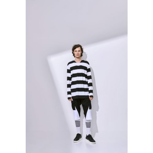 Black and White Striped T-Shirt with Hood