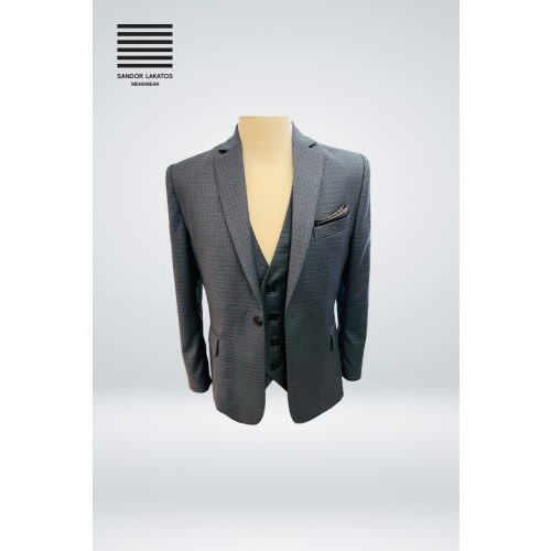 Grey Mini Cube-Patterned Suit Super 150's Wool 