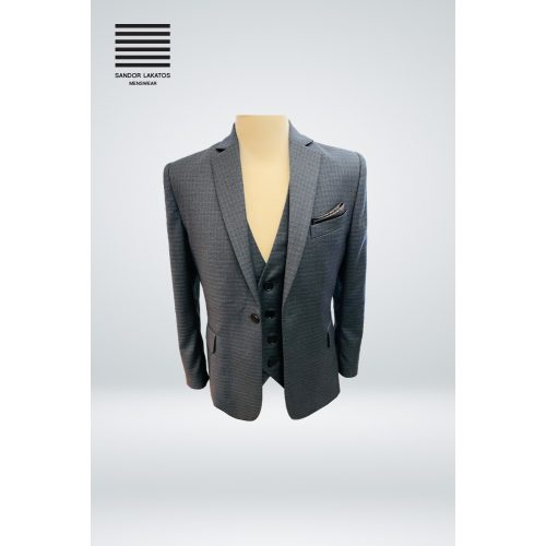 Grey Mini Cube-Patterned Suit Super 150's Wool 