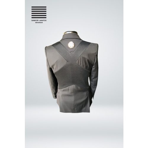 Black wool jacket with paneled vest details + pants + vest