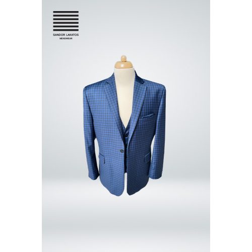 Blue Cube-Patterned Suit Super 150's Wool