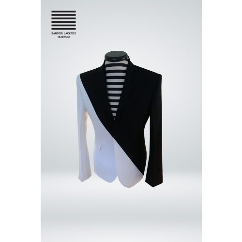Assymetric black & white wool jacket (total assymetric cutting line) + pants + vest