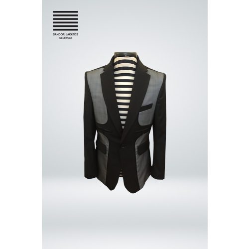 Black wool jacket inside outside same details + pants + vest